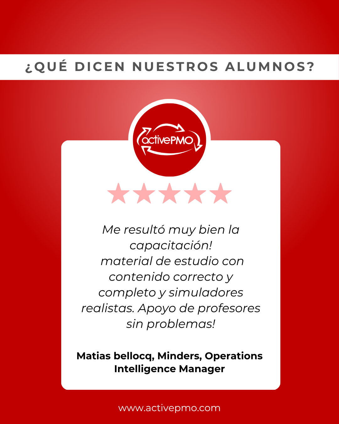 testimonio alumnos activepmo active pmo capacitacion curso taller direccion de proyectos pmp