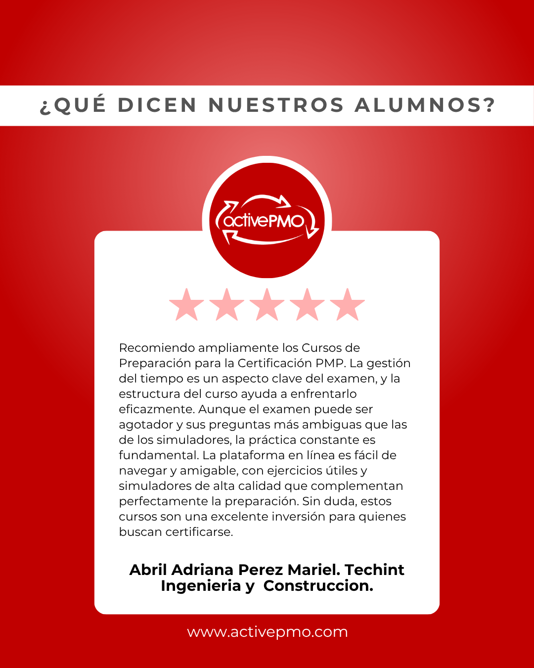 testimonio alumnos activepmo active pmo capacitacion curso taller direccion de proyectos pmp
