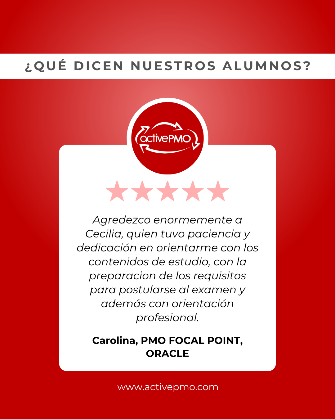 testimonio alumnos activepmo active pmo capacitacion curso taller direccion de proyectos pmp